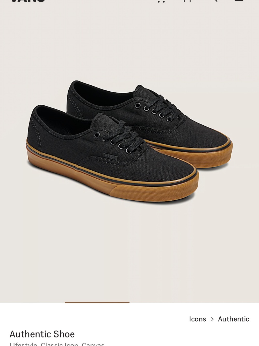 Vans Authentic Canvas Sneaker in Black with Gum Sole